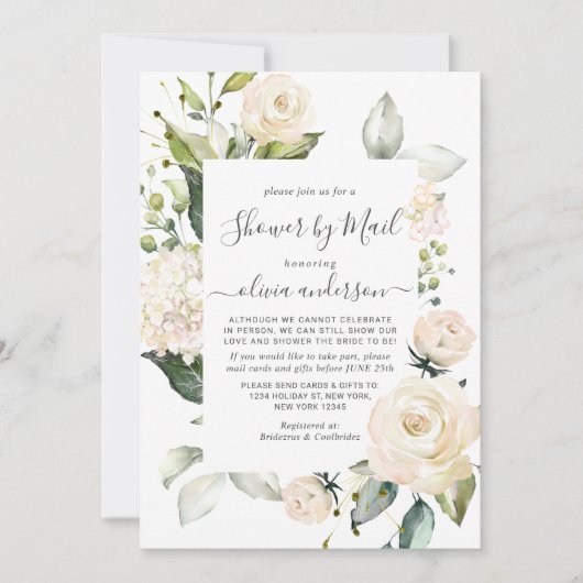 Elegante Roze Hydrangea Rozen Bruidsdouche per Pos Kaart (Voorkant)