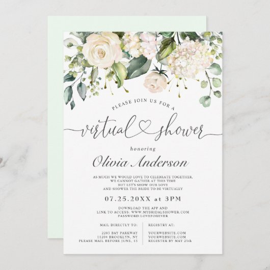 Elegante Roze Hydrangea Rozen virtuele Bruidsuitno Kaart (Voorkant / Achterkant)