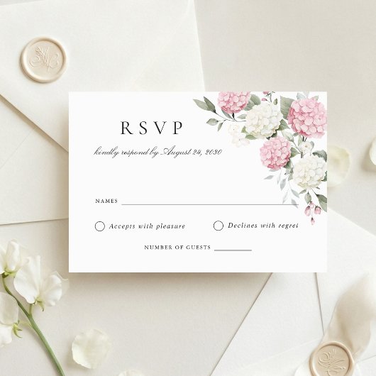Elegante Roze Hydrangea Trouw RSVP Kaart
