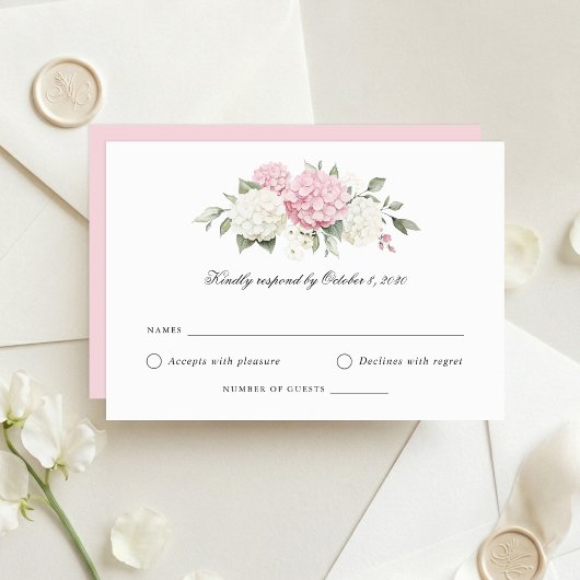 Elegante Roze Hydrangea Trouw RSVP Kaart