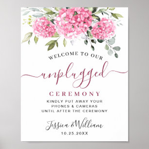 Elegante roze Hydrangea Unplugged huwelijksceremon Poster