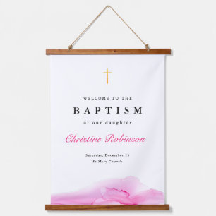 Elegante Roze Inkt Welkom Doop Christening  Hangend Wandkleed