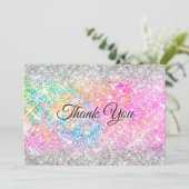 Elegante roze iriserende roze zilver glitter bedankkaart (Staand voorkant)