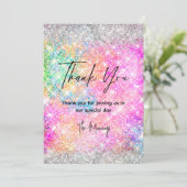 Elegante roze iriserende zilveren glitter bedankt kaart (Staand voorkant)