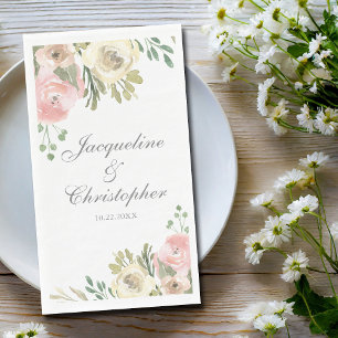 Elegante Roze Ivoorkleurige Pioen Custom Bruiloft Servet