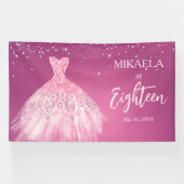 Elegante roze jurk glitter 18e verjaardag spandoek (Horizontaal)