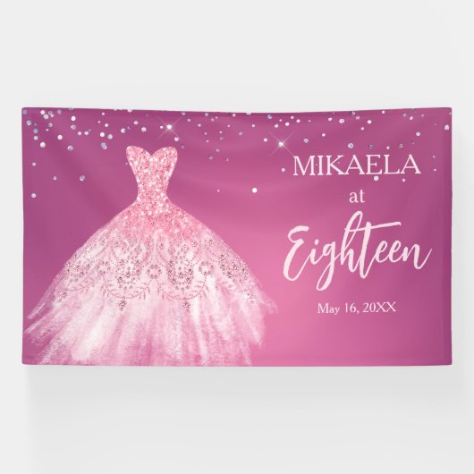 Elegante roze jurk glitter 18e verjaardag spandoek (Horizontaal)