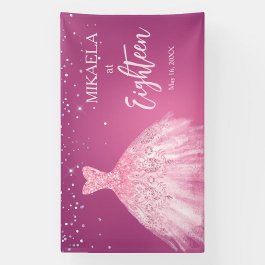 Elegante roze jurk glitter 18e verjaardag spandoek (Verticaal)