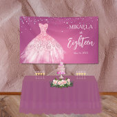 Elegante roze jurk glitter 18e verjaardag spandoek