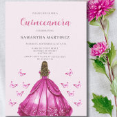Elegante roze jurk quinceañera uitnodiging