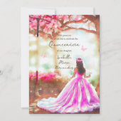 Elegante roze jurk Waterverf Tuin Quinceañera Kaart (Voorkant)