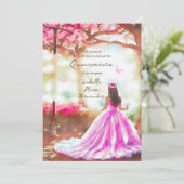 Elegante roze jurk Waterverf Tuin Quinceañera Kaart (Staand voorkant)