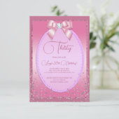 Elegante Roze Juweel Diamond Bow & Confetti Verjaa Kaart (Staand voorkant)