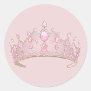 Elegante roze juwelen kroonkunst ronde sticker