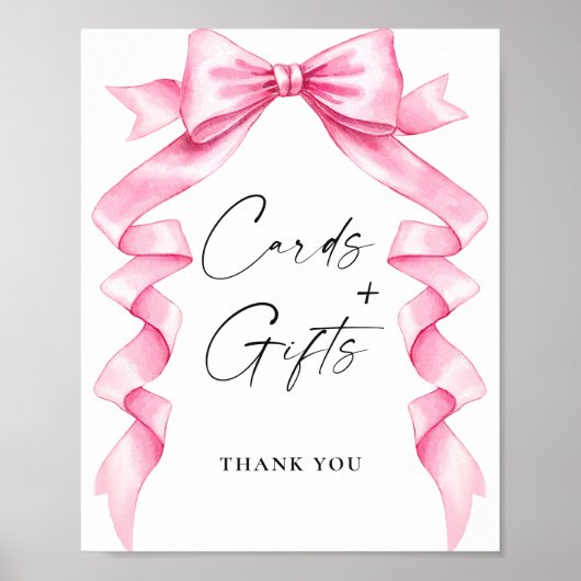 Elegante Roze Kaarten en Gift Bow Vrijgezellenfees Poster (Voorkant)
