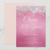 Elegante Roze Kalligrafie 100e Verjaardag Uitnodig Kaart (Voorkant / Achterkant)