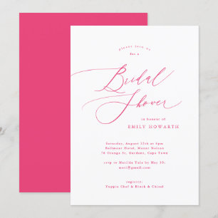 Elegante roze kalligrafie bruids douche uitnodigin kaart