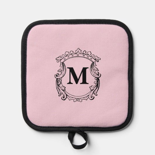 Elegante Roze Kam Roepnaam Monogram Pannenlap (Voorkant)