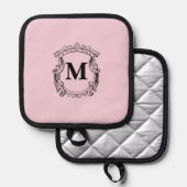 Elegante Roze Kam Roepnaam Monogram Pannenlap (Voorkant / Achterkant)