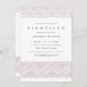 Elegante Roze Kant 80e verjaardag Uitnodiging (Voorkant / Achterkant)