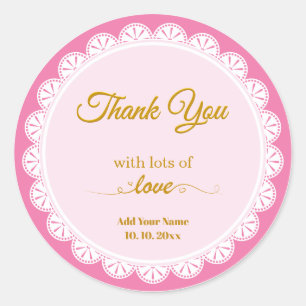 Elegante roze kant "Dank je wel met veel liefde" Ronde Sticker