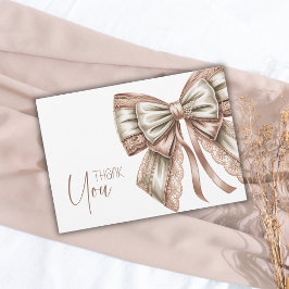 Elegante Roze Kant Parel Strik Meisje Baby Shower Bedankkaart