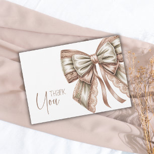 Elegante Roze Kant Parel Strik Meisje Baby Shower Bedankkaart