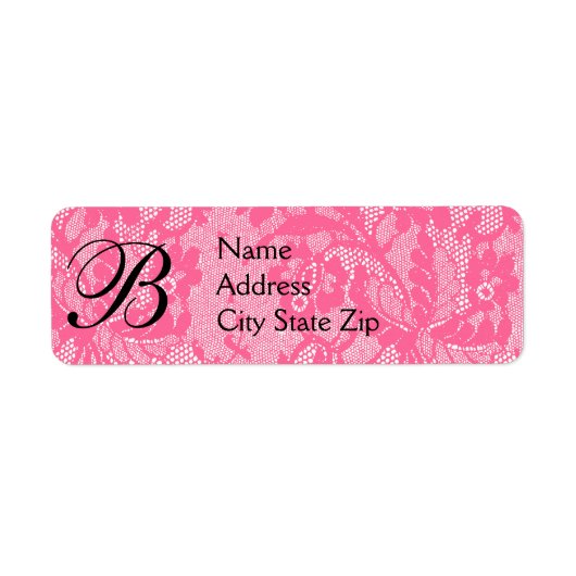 Elegante Roze Kanten Monogram Etiket (Voorkant)