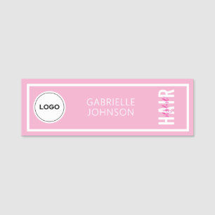 Elegante Roze Kapper Logo Salon Personeelsnaam   Naamplaatje