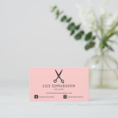 Elegante Roze Kapsalon Schaar Logo QR Code Visitekaartje (Staand voorkant)