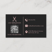 Elegante Roze Kapsalon Schaar Logo QR Code Visitekaartje (Achterkant)