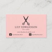 Elegante Roze Kapsalon Schaar Logo QR Code Visitekaartje (Voorkant)