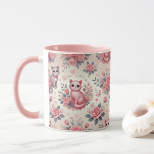 Elegante Roze Kat Mok met Rozen – Schattige & Stij