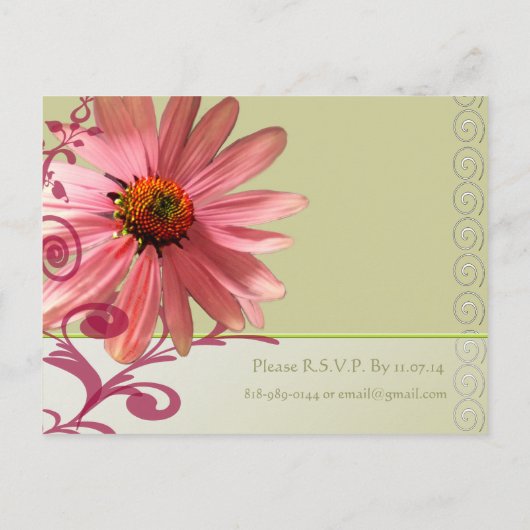 Elegante Roze Kegelbloem Huwelijksuitnodiging Uitnodiging Briefkaart (Achterkant)