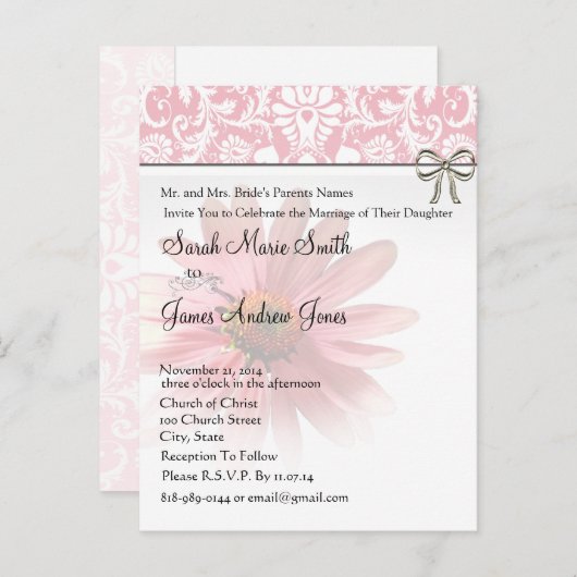 Elegante Roze KegelbloemBruiloft Uitnodiging (Voorkant / Achterkant)