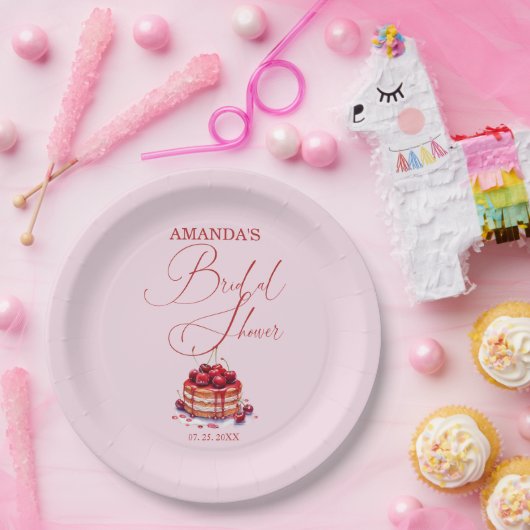 Elegante roze kers op top Vrijgezellenfeest Papieren Bordje (Feest)