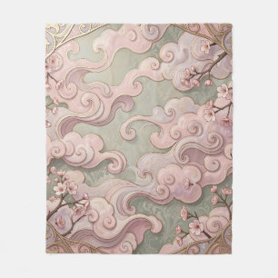 Elegante Roze Kersenbloesem Art Nouveau Krullen Fleece Deken