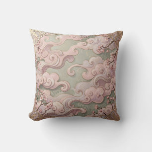 Elegante Roze Kersenbloesem Art Nouveau Krullen Kussen
