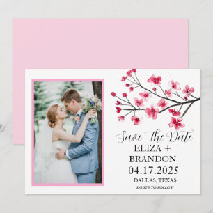 Elegante Roze Kersenbloesem Bloem Foto Save The Date