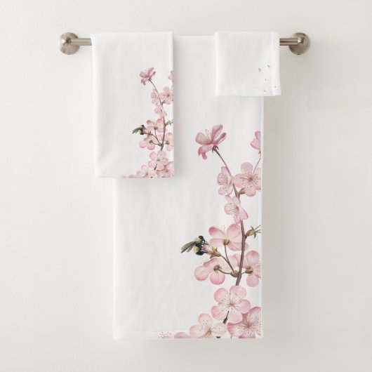 Elegante Roze Kersenbloesem Bloem Tak Bad Handdoek (Insitu)