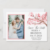 Elegante roze kersenbloesem bloemenfoto save the date (Voorkant)