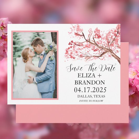 Elegante roze kersenbloesem bloemenfoto save the date