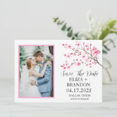 Elegante roze kersenbloesem bloemenfoto save the date (Staand voorkant)