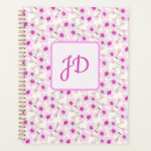 Elegante Roze Kersenbloesem Bloemenkunst Monogram Planner (Voorkant)