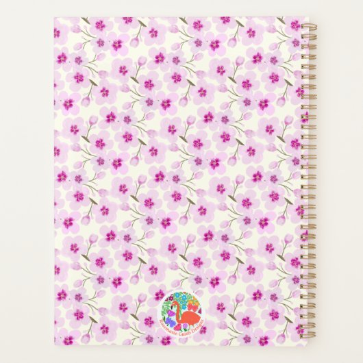 Elegante Roze Kersenbloesem Bloemenkunst Monogram Planner (Achterkant)