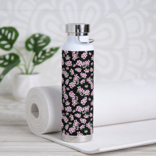 Elegante roze kersenbloesem bloemige waterverf waterfles