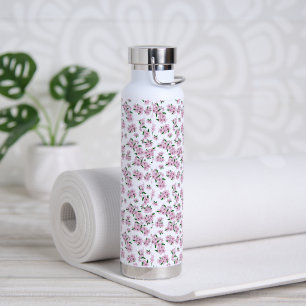 Elegante roze kersenbloesem bloemige waterverf waterfles