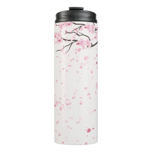 Elegante Roze Kersenbloesem Bloempatroon Thermisch Thermosbeker (Voorkant)