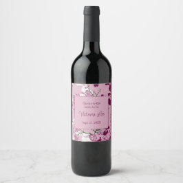 Elegante Roze Kersenbloesem Bruidsdouche Wijn Etiket