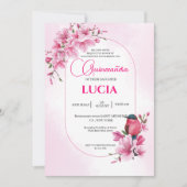 Elegante roze kersenbloesem geometrische Quinceañe Kaart (Voorkant)